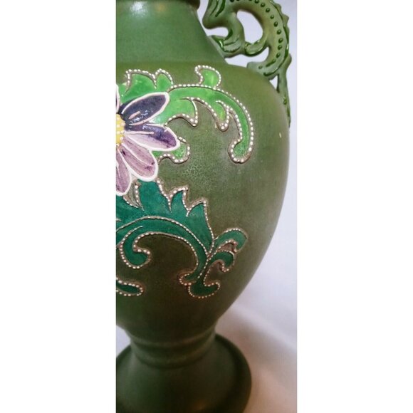 NEEDS SIZE   Japanese Nippon Raised Moriage Vase With Lizard Handles Floral Desi - Picture 6 of 10